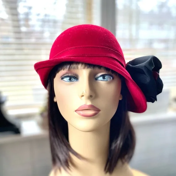 Aldolfo II  Bolllman & CO Vintage hat- red - wool Vintage Adolfo II Bollman Brimmed Felt Wool Hat - Etsy main image 2